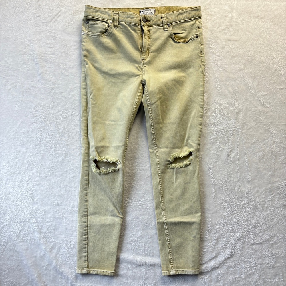 Free People Jeans Women Sz 30‎ Mustard Yellow Distressed Skinny